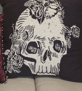 Gothic Skull Pillow - Black and White